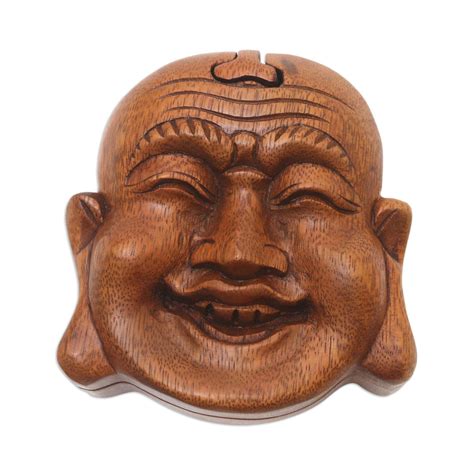 Unicef Market Hand Made Suar Wood Puzzle Box Laughing Buddha