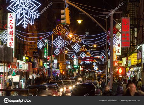 Colorful Night Streets Of Chinatown New York City Stock Editorial
