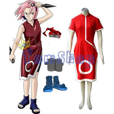Japanese Anime Naruto Haruno Sakura 1st Full Combo Set Cosplay Uniform