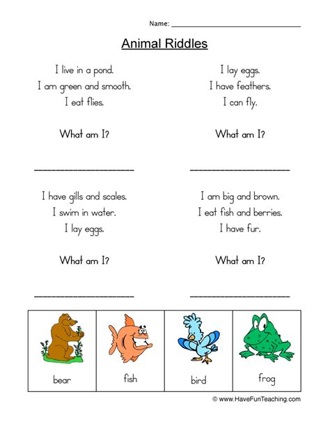 Animal Riddles Worksheet Have Fun Teaching
