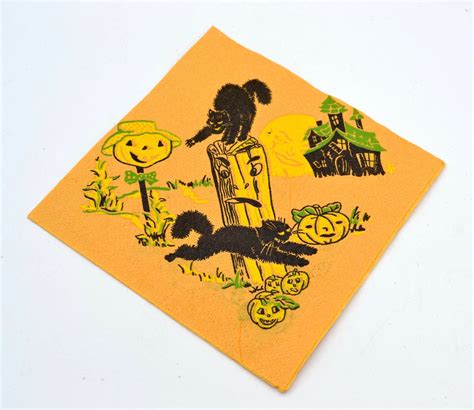 Vintage Halloween Paper Napkin Black Hiss Cats Leaping On Etsy