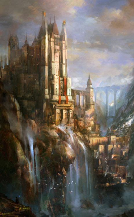 Fantasy Art Engine Castle And Waterfalls By Andrey Vasilchenko
