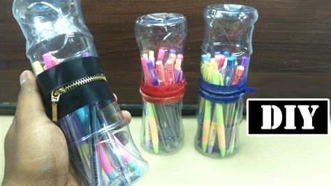Diy Pen Holder Zip Up Storage Easy Recycled Plastic Bottle Crafts