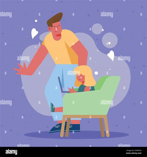 Dad And Daughter Elearning Character Stock Vector Image And Art Alamy