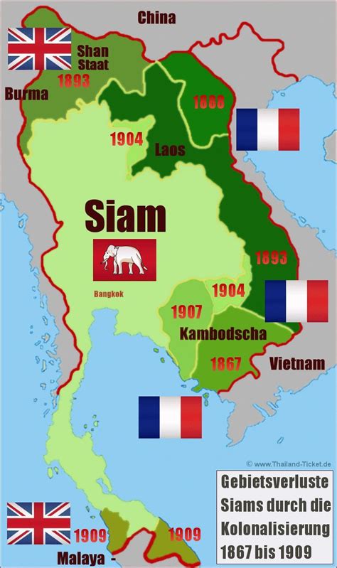 Thailand History Map Siam Gebietsverluste Kolonialisierung 1867 1909