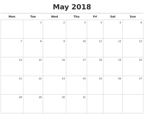May 2018 Calendar Maker