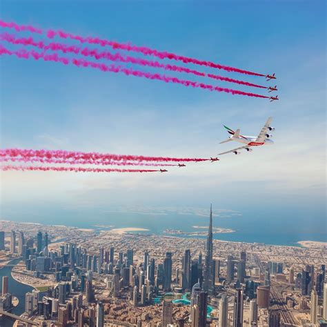 Spectacular Dubai Flypast With Emirates A380 And Red Arrows The Raf