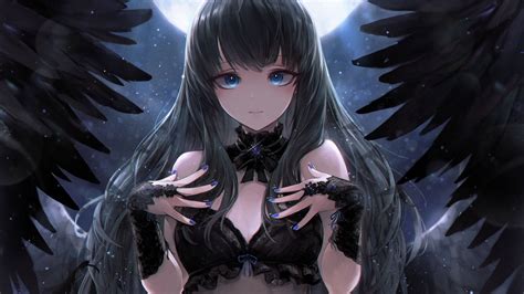 Anime anime gif anime black and white. Download 1600x900 wallpaper black angel, cute, anime girl ...