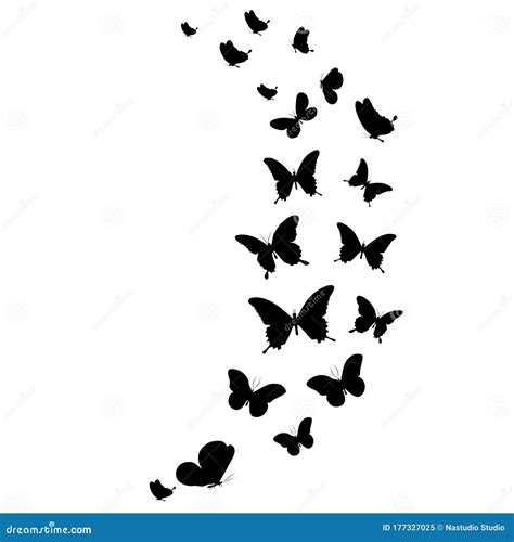 Silhouette Beautiful Butterflies Isolated On Transparent Background