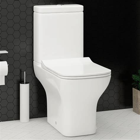 Square Rimless Close Coupled Toilet With Slim Soft Close Seat Dual