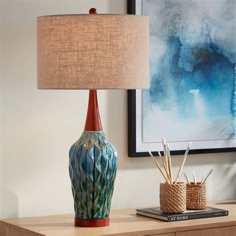 Rocco 30 High Mid Century Modern Blue Ceramic Table Lamp 21v95