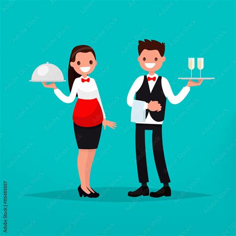 Waiter And Waitress Restaurant Vector Illustration Stock Vektorgrafik
