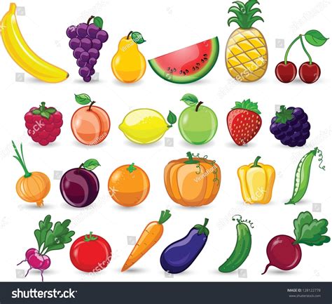 Cartoon Vegetables Fruits Stock Vector 128122778