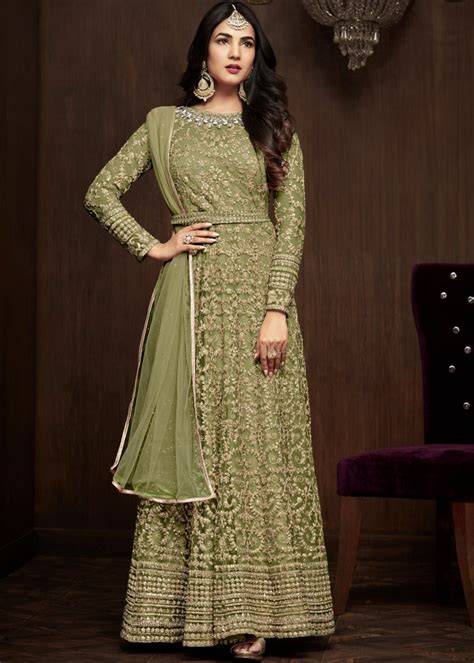 Cerulean amorpha sharara designer wedding anarkali dresses pakistani anarkali dresses syracuse new york ny us pakistani wedding dresses bridal wear lehenga sharara gharara this. Olive Green Designer Embroidered Net Wedding Bridal ...
