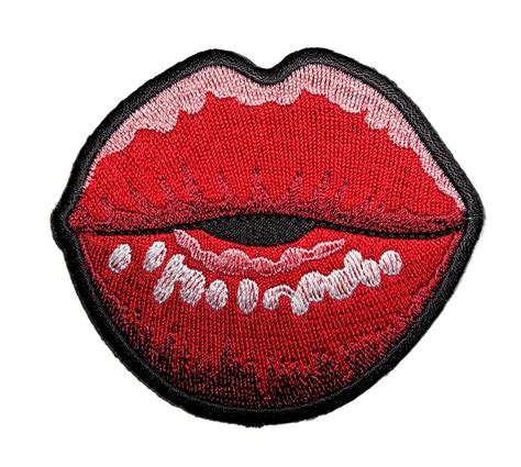 Ladies Red Kissing Lips Embroidered Biker Patch Leather Supreme