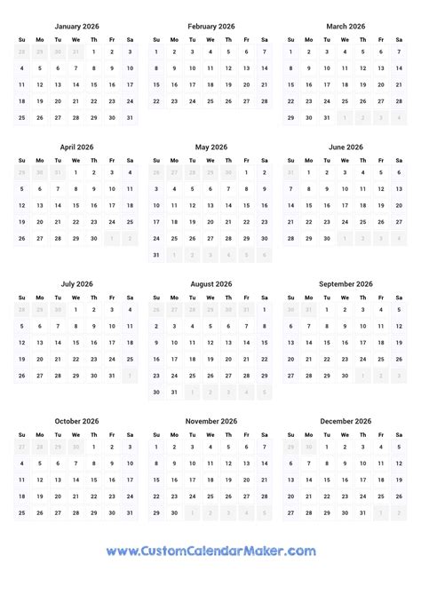 Printable Yearly Calendar 2026 Annual Planner Template