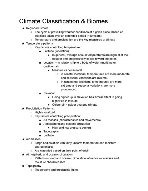 Climate Classification And Biomes Notes Climate Classification