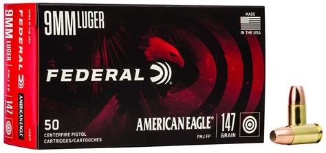 Federal American Eagle 9mm Luger 147 Grain Fmj 50 Rounds Range Usa