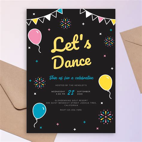 Let S Dance Colored Black Party Invitation Template Online Maker