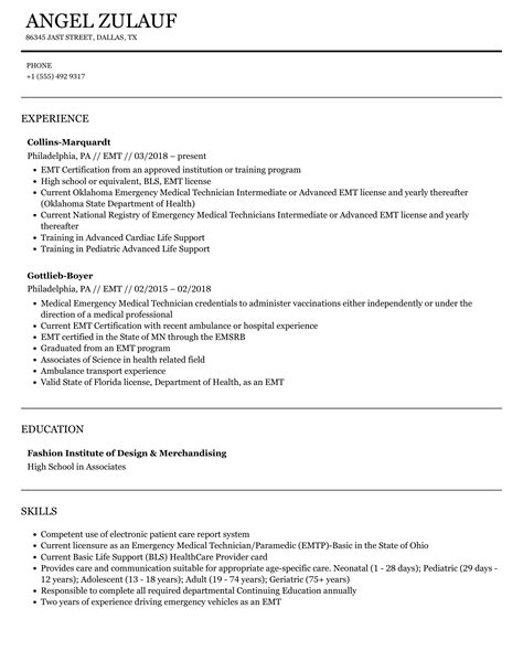 EMT Resume Samples | Velvet Jobs