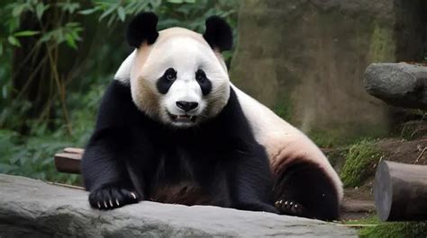 Black And White Panda Sitting On A Log Background Baby Gray Panda In