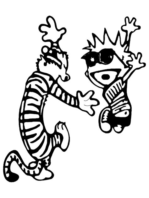 Calvin And Hobbes Dancing With Music Coloring Page Free Printable