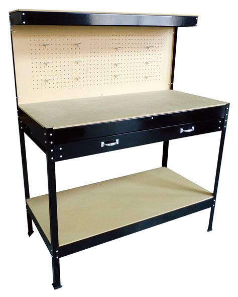 New Black Steel Tools Box Workbench Garage Workshop Table With Pegboard