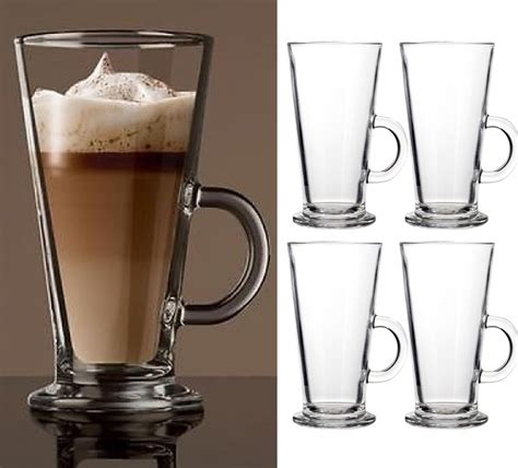 4 X Tall Latte Glasses Coffee Mug Glass Handle Chocolate Cappuccino Drink 250ml Ebay