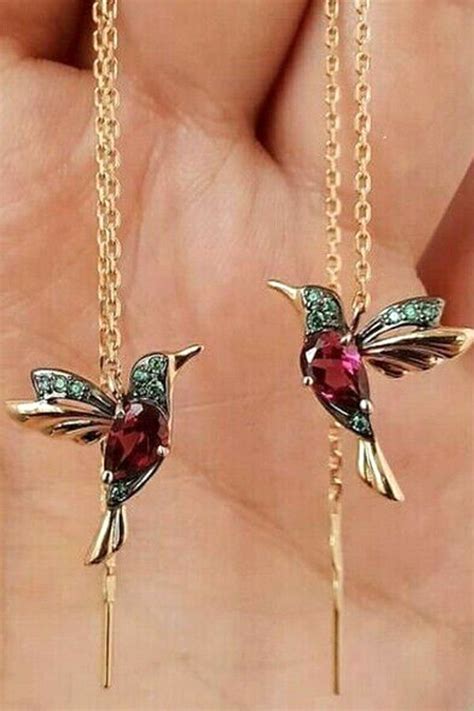 Hummingbird Earrings Stud Threader Long Drop Tassel Crystal Dangle