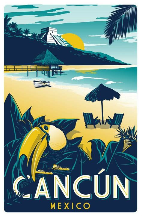 Cancun Mexico 🇲🇽 Travel Posters Art Deco Vintage Travel Posters