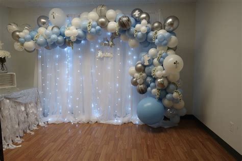 Elegant Blue And Gray Balloon Garland For Boys Baptism