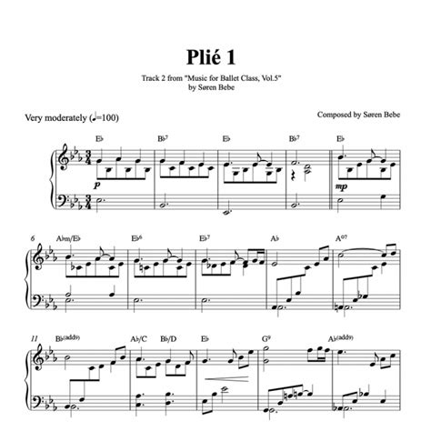 Plié 1 34 Piano Sheet Music For Ballet Class By Søren Bebe