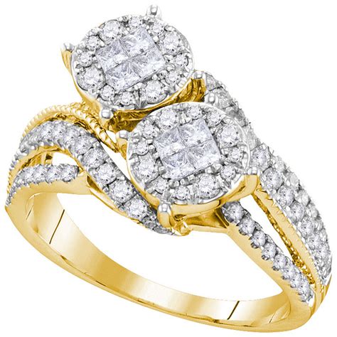 14kt Yellow Gold Womens Princess Diamond Cluster Bridal Wedding