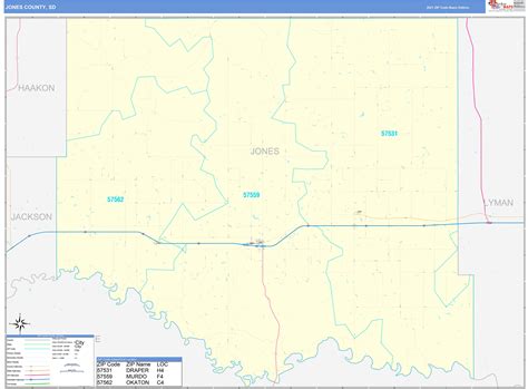 Jones County Sd Zip Code Wall Map Basic Style By Marketmaps Mapsales