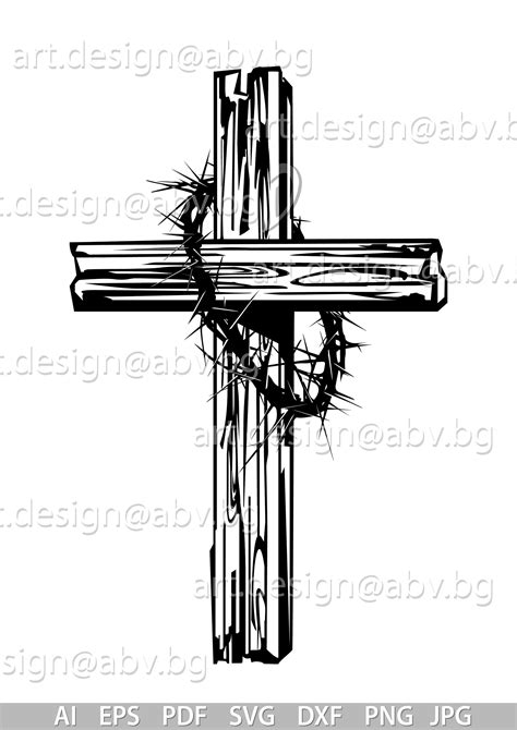 Vector Wooden Cross With Crown Of Thorns Svg Dxf Ai Png Etsy Canada