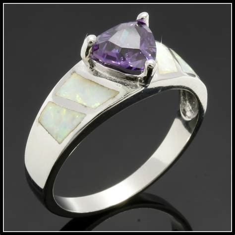 Solid 925 Sterling Silver Amethyst And Opal Ring Size 8 Property Room