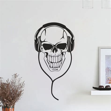D211 Music Dj Skull With Headphones Wall Sticker Vinyl Removable Living