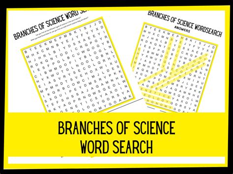 Branches Of Science Wordsearch Teaching Resources