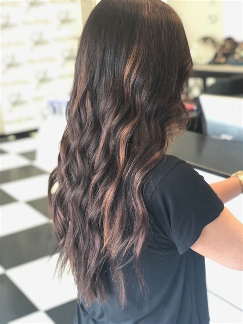Long Brunette Hair Balayage Highlights Wavy Beach Waves Dark Long