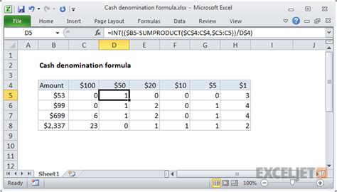This step is not required, but it will make the formulas easier to write. Excel formula: Cash denomination calculator | Exceljet