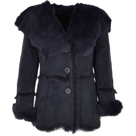 Toscana Long Haired Shearling Jacket With Large Hood Ombre Blue Muna