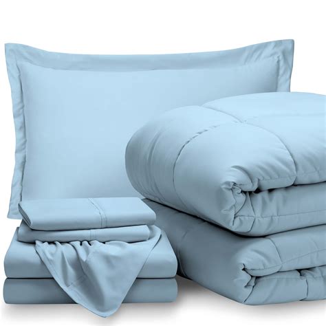 5 Piece Bed In A Bag Twin Xl Comforter Set Light Blue Sheet Set
