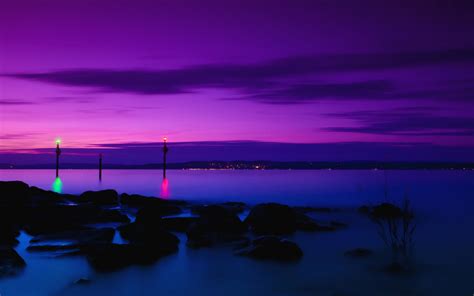 Wallpaper : sunset, sea, night, water, reflection, sky, purple, sunrise