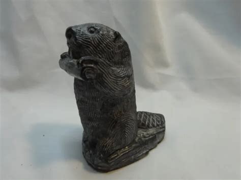 Vtg Canadian Inuit A Wolf Original Soapstone Art Sculpture Beaver