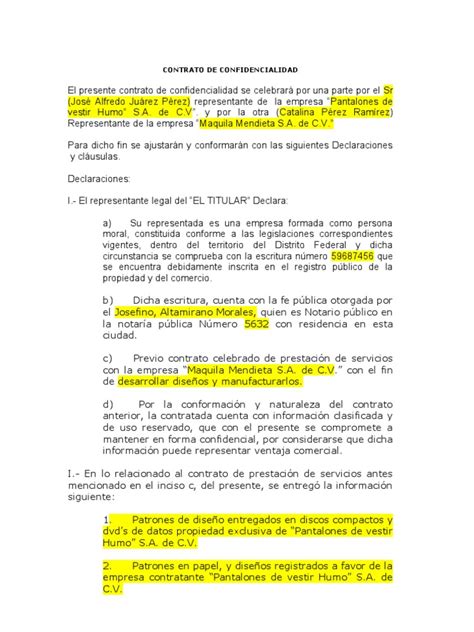 Contrato De Confidencialidadejemplo México Instituciones Sociales