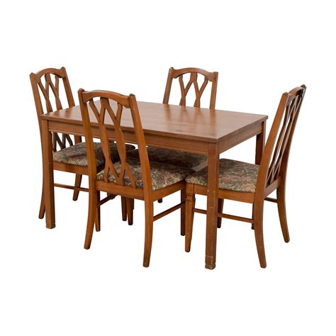 Dining sets are available in a wide variety of materials — softwoods like pine, hardwoods like oak wicker is sometimes used as a material in dining sets today. 83% OFF - Wood Kitchen Table and Floral Upholstered Chairs ...