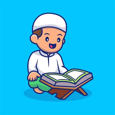 Premium Vector Boy Sitting And Reading Quran Cartoon Icon