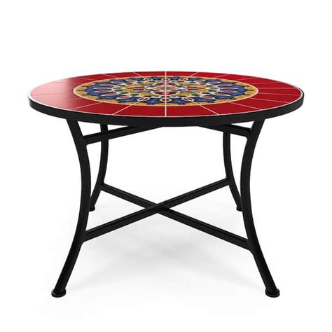 Haven Way Merida Red Mosaic And Black Metal Outdoor Coffee Table 89