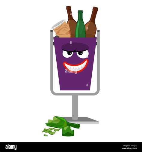 Garbage Monster Face Can For Children With Glass Waste Vector