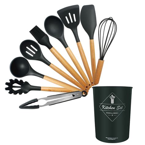 The basics moving beyond basic kitchen utensils kitchen utensil materials handle as you shop around for a kitchen utensil set, you'll find pieces made of plastic, stainless steel, silicone, and wood. Silicone Kitchen Set utensils